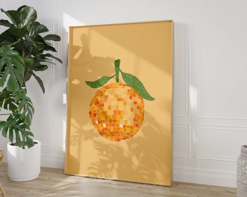 Digital Download Disco Ball Orange Wall Art Disco Poster Trendy House Poster Aesthetic Art Food Wall Art Disco Home Art image 1