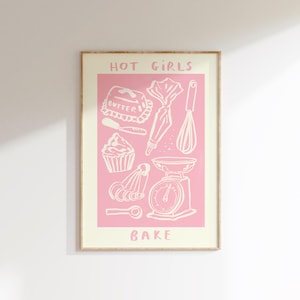 Descarga digital Impresión de pared de chicas calientes horneando / Amante de la repostería / Arte de pared de chef / Póster de repostería / Arte de cocina estético de moda / Arte gastronómico