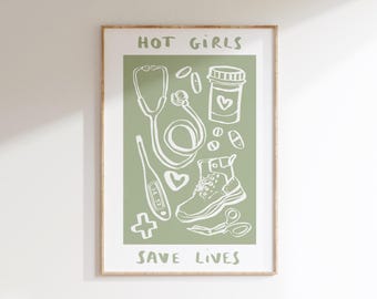 Hot Girls / Boys Save Lives, Paramedics Version Wall Print | Healthcare Illustration | NHS Poster | Nurse Wall Art | Doctor Gift Idea