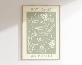 Digital Download Hot Girls Do Pilates Wall Print | Pilates Illustration | Health and Fitness Wall Art | Gifts For Girls | Reformer