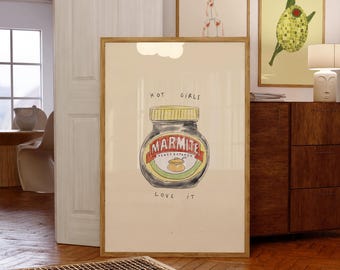 Digital Download Hot Girls Love It Marmite Wall Print | Marmite Vegemite Illustration | Food Poster | Gifts For Girls | Foodie Gift Idea