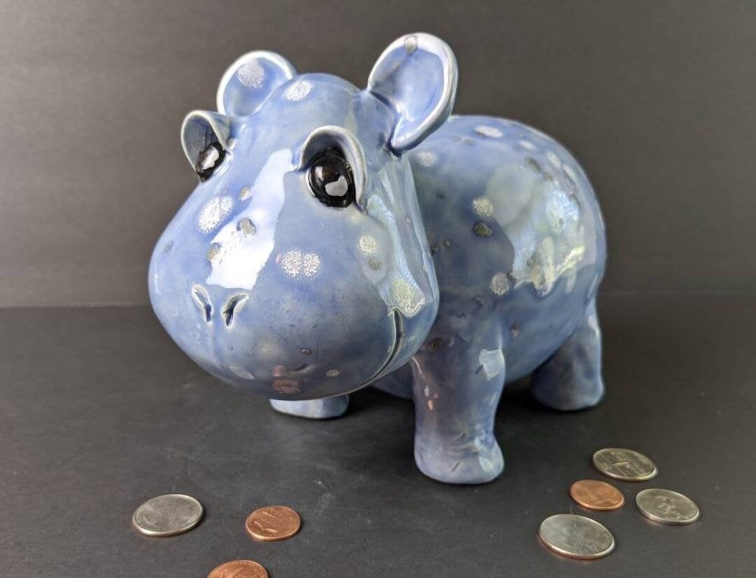 Hippopotamus Coin Bank blue 2 Etsy