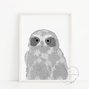 Owl Printable Art, JPG Downloadable Nursery Wall Art, Woodland Animal Baby Owl Poster, Gender Neutral Nursery Décor, Baby Shower Gift