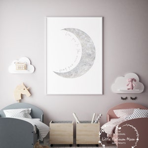 Crescent Moon Printable Art, JPG Instant Downloadable Nursery Wall Art, Love You To The Moon and Back, Modern Baby Room Décor