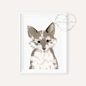 Fox Printable Art, JPG Instant Downloadable Baby Fox Nursery Wall Art, Woodland Animal, Gender Neutral Nursery Décor, Baby Shower Gift