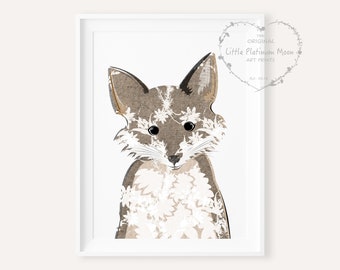 Fox Printable Art, JPG Instant Downloadable Baby Fox Nursery Wall Art, Woodland Animal, Gender Neutral Nursery Décor, Baby Shower Gift