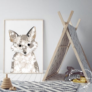 Fox Printable Art, JPG Instant Downloadable Nursery Wall Art, Woodland Animals Baby Fox, Gender Neutral Nursery Décor, Baby Shower Gift