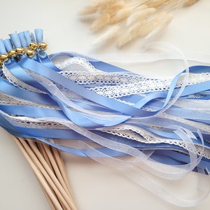 Wedding Wands mit Häkelband für die Hochzeit in Vintage Boho Look mit 3 Bänder ab 10 Stk., Hochzeitsstäbe, Glücksstäbe, Zauberstäbe Bild 4