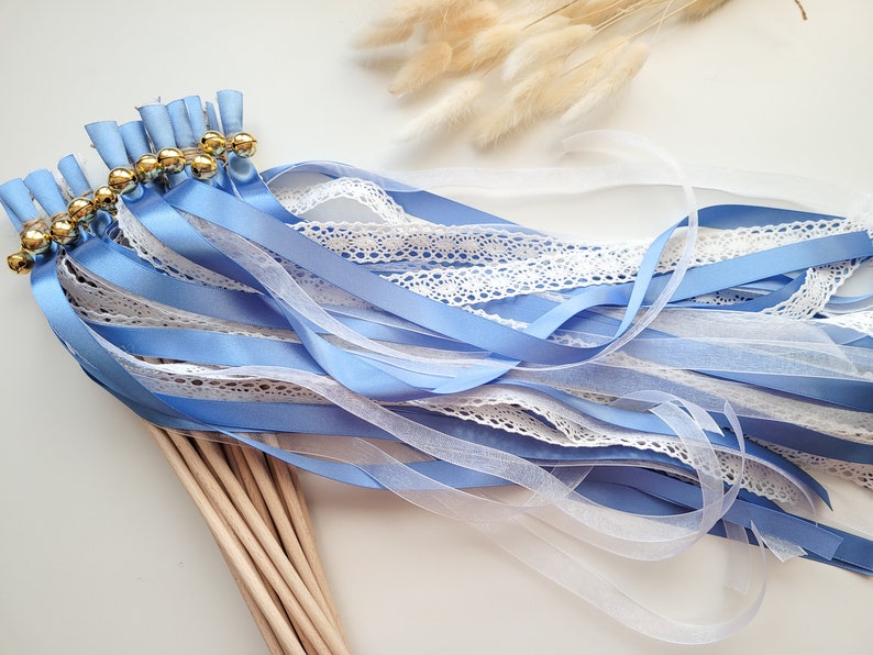 Wedding Wands mit Häkelband für die Hochzeit in Vintage Boho Look mit 3 Bänder ab 10 Stk., Hochzeitsstäbe, Glücksstäbe, Zauberstäbe Bild 4