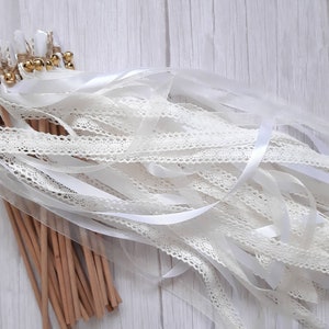 Wedding Wands mit Häkelband für die Hochzeit in Vintage Boho Look mit 3 Bänder ab 10 Stk., Hochzeitsstäbe, Glücksstäbe, Zauberstäbe Bild 5