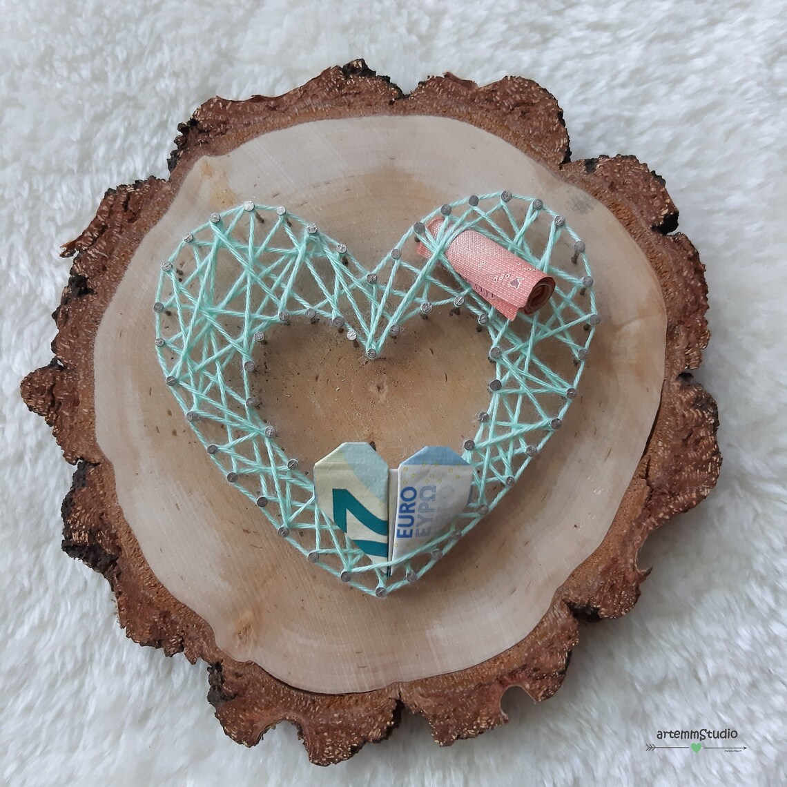 Rustic wedding wooden ring pillow with heart ring holder Etsy