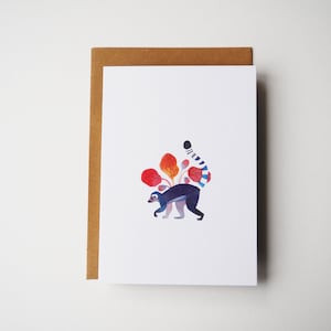 Tarjeta de lémur, ilustración animal, arte del zoológico, tarjeta de saludo, regalo de los amantes de la naturaleza