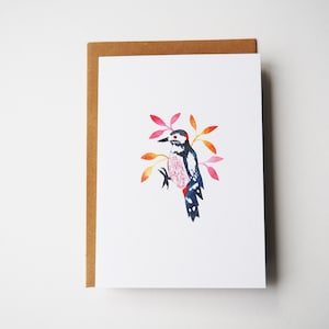 Specht kaart, Bird Art, Britse Wildlife Illustratie, Groeten kaart, Bird Lovers Gift