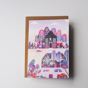 Carta da giardino fata magica viola, arte fiabesca, illustrazione per bambini, biglietto d'auguri, regalo per baby shower
