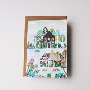 Blauwe magische Fairy Garden Card, Sprookjesachtige kunst, kinderillustratie, wenskaart, babyshower cadeau