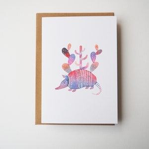 Armadillo Animal Card, Animal Illustration, Aquarel Print, Animal Lover Gift
