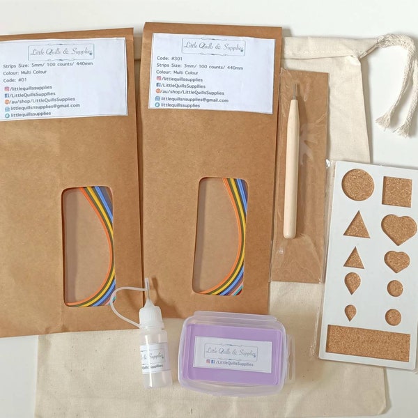 Basic Quilling Kit (Multi colour strip eco packs + Quilling wooden needle +crimper+Quilling Board + Glue Dropper+ instruction manual)