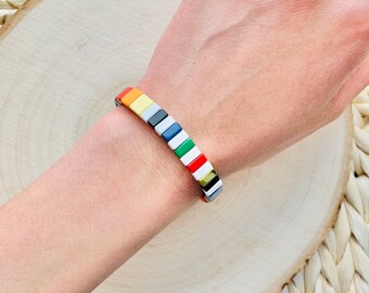 Enamel Bracelet, Beaded bracelets, Tile Bracelet, Color Block Bracelets, Stretch bracelets for women, Fashion bracelets, Beach jewelry