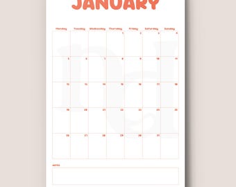 Grote leuke en kleurrijke hangende wandkalender 2026, aanpasbare wandkalender start maand 2026, A4, A3-kalender van 8,5 x 11 inch