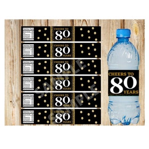 80th Birthday Water Bottle Labels, 80th Birthday Party, Instant Download