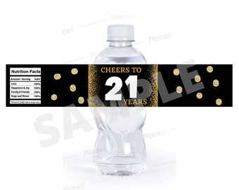 Etiquetas para botellas de agua para el 21.º cumpleaños, fiesta del 21.º cumpleaños, descarga instantánea