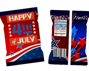 Bolsas de chips del 4 de julio, Etiquetas del 4 de julio, Bolsa de chips del Día de la Independencia, Descarga instantánea
