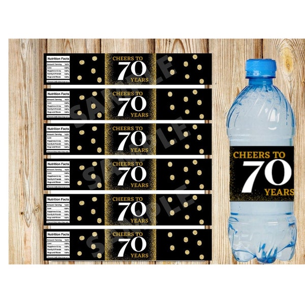 70th Birthday Water Bottle Labels, 70th Birthday Party, Instant Download