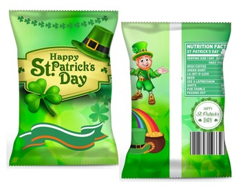 St Patricks Chip Bag, St Patricks Party Labels, Instant Download