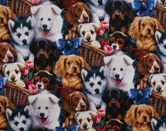 PUPPIES DOGS BREEDS REALISTIC OVERALL TAN BROWN COTTON FABRIC BTHY