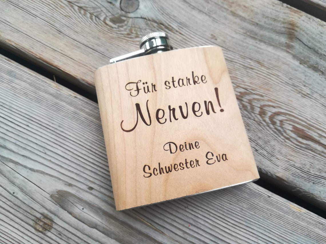 Flachmann gelasert mit Spruch Für starke Nerven Etsy