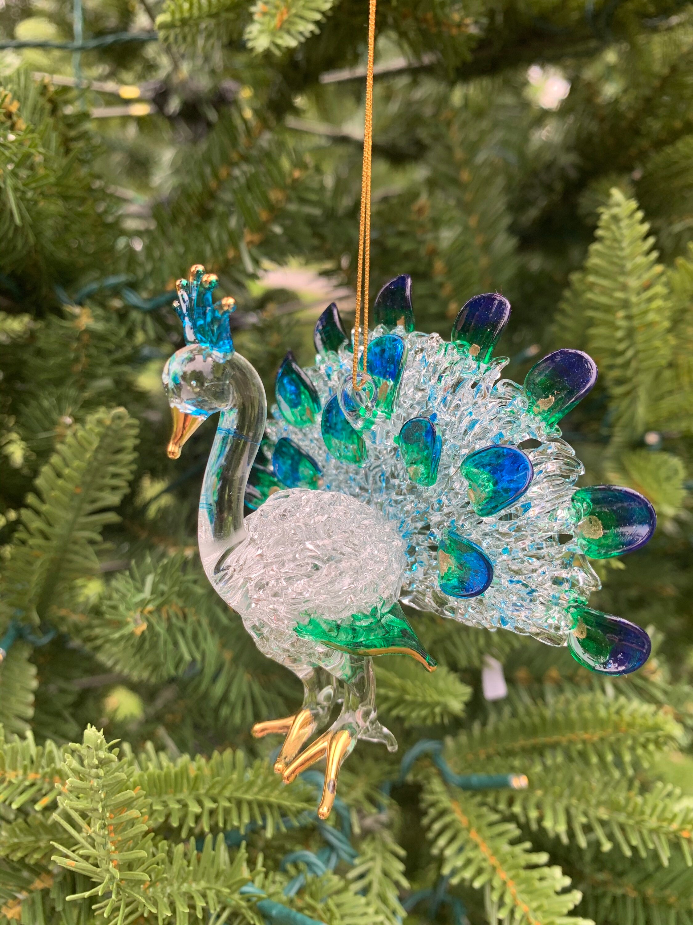 Adorno navideño de pavo real de vidrio - Etsy España