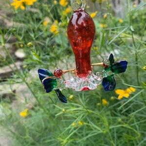 Glass hummingbird feeder ornament