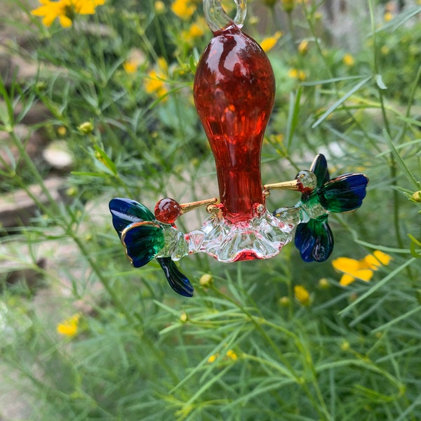 Glass Hummingbird Feeder Etsy