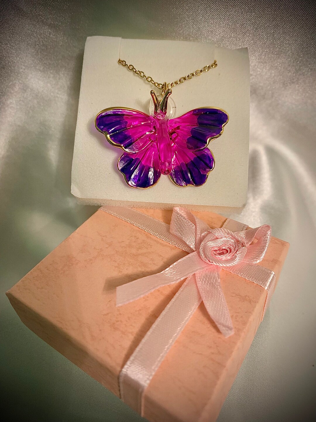 Glass Butterfly Necklace Etsy