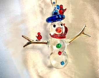 Blown glass snowman ornament