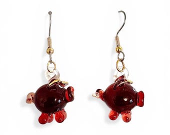 Tiny red pig earrings