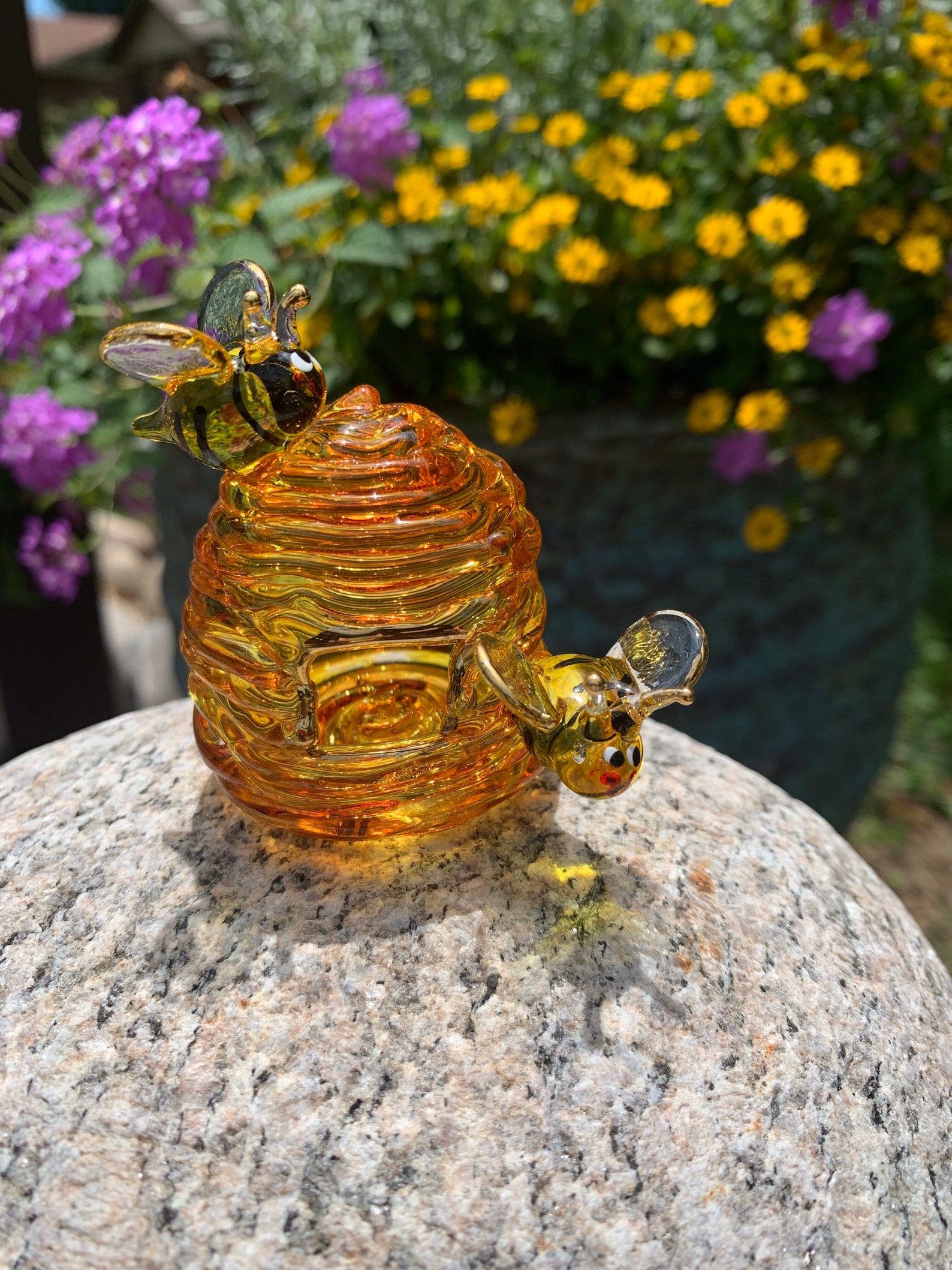 Blown Glass Bee Hive With 2 Bees - Etsy