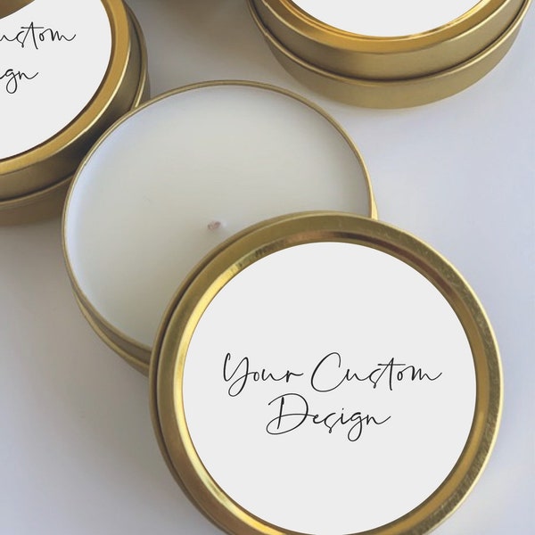YOUR CUSTOM DESIGN | Wedding Favor | Party Favor | Baby Shower | Custom Candle | Personalized Candle | Mini Gold Tin Candle