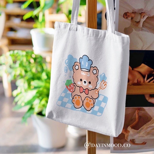 Cute canvas bag/ bear bag/ kawaii bag/recycle shopping bag/cute tote bag/bear tote bag