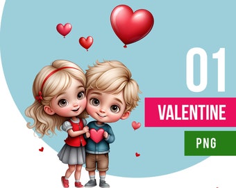 Conjunto de clipart PNG para crianças do Dia dos Namorados (download digital)