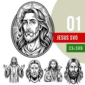 Jesus Svg Clipart, Christian Bundle DXF Clipart, Christ 26x Graphics, Black Silhouette for Engrave