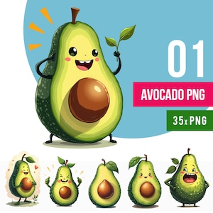 Cute Avocado Clipart PNG, Avocado Lover, Adorable Avocado, Clipart Bundle Commercial Use Watercolor, Bundle PNG Files,