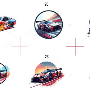 Nascar Racing Car Clipart Bundle - High-Speed PNG Files - Digital Download - Race Day Party Art - Printable Sports Car Graphics