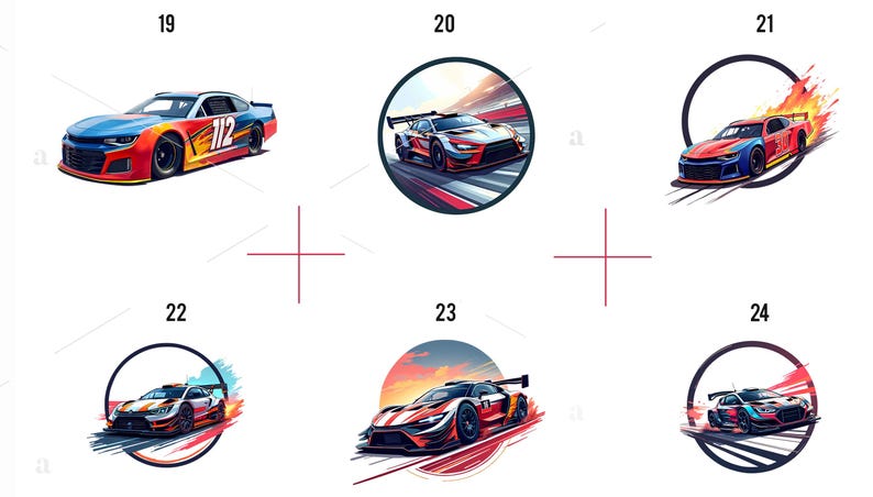 Nascar Racing Car Clipart Bundle - High-Speed PNG Files - Digital Download - Race Day Party Art - Printable Sports Car Graphics