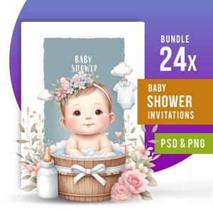 Baby-Dusche-Kartenvorlage, digitale Taufe Datei, Einladung, Printable Sofortiger Download, bearbeitbare PSD, digitaler Download - Invite Baby Shower