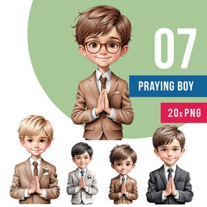 Beten Konfirmation Junge Clipart, Chibi Junge PNG, Bundle-Dateien, Erste Heilige Kommunion, Junge Cartoon, digitale Downloads, Christian Religious