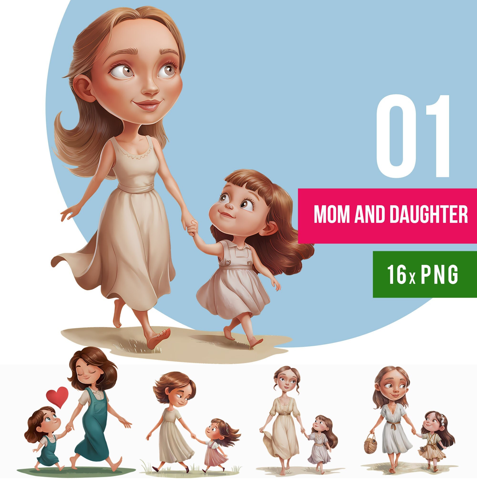 Mom and Daughter Clipart Png, Mothers Day Png, Gift , Digital Painting, Dreamy Illustration, Mom, Mother, Daughter,