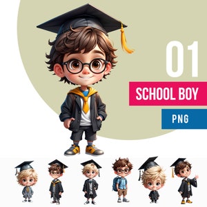 Clipart de niños de la escuela, paquete PNG digital, graduación, baile de graduación, dibujos animados de niños pequeños, sublimación de camisetas, descarga instantánea