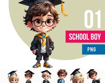 School Clipart Children, Digital PNG Bundle, Graduation, Prom, Class Boy Cartoon Little Kid, tshirt sublimation, instant download