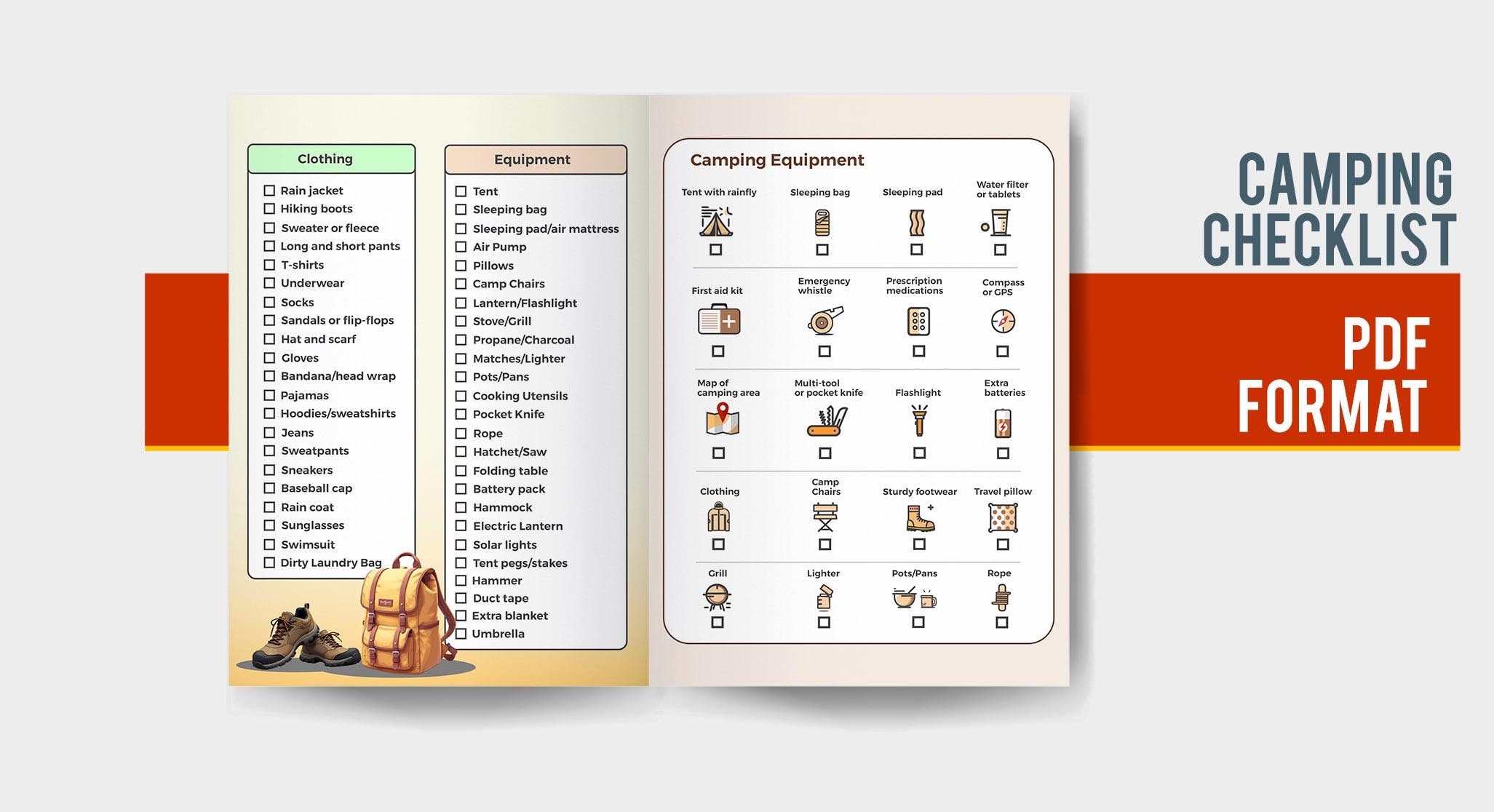 Camping Checklist PDF – Printable Planner Camping | Outdoor Packing ...